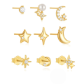 wholesale 925 Sterling Silver Star, Moon, Sun, Quatrefoil Ear Stud Set With Classic Zircon Accents, Pearls, And Versatile Ins Style-0-0