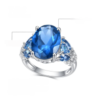 wholesale S925 sterling silver ring with a luxurious 7ct lab-grown blue spinel gemstone, trending2024-Cultured Blue Spinel Ring  US 9