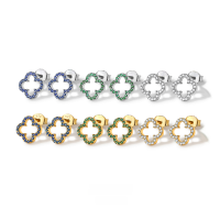 wholesale 925 Silver Hollowed Out Four-Leaf Clover Pure Silver Stud Earrings for Women, Small and Exquisite, Luxurious, Advanced, with Inlaid Zirconia, Ins Style-Gold-White Diamond 925 Silver