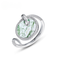 wholesale S925 Sterling Silver Exaggerated and Unique Green Moss Ring with Green Diamond Inlay, Trendy Fashion Jewelry for Wholesale-0-0