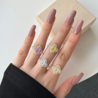 wholesale S925 Sterling Silver Ring for Women, Exquisite Four-Leaf Clover with Colored Zircon Inlay, Light Luxury and High-End Feel-DY120712-SW-PK 5