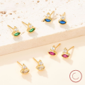 wholesale S925 Sterling Silver Light Luxury Retro Earrings with Colored Zircon, Hong Kong Style Elegant Ear Studs for Women, Cross-Border Exclusive Supply Jewelry Wholesale-0-2