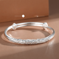 wholesale 9999 Silver Handmade "Drunk with Flowers" Electric Silver Welded Peony Filigree Round Bangle, Ethnic Style, Fresh and Elegant-Zuihuayin bracelet - about 25 grams