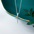 wholesale S925 Silver Necklace for Women, Japanese and Korean Style Minimalist Freshness Full Diamond Cross Pendant Sweet Collarbone Chain D5735-0-1