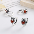 wholesale S925 Sterling Silver Exquisite Bow with Southern Red Agate Ear Clasp, Fresh and Sweet Ethnic Lady Earrings-0-1