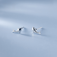 wholesale S925 Sterling Silver Minimalist Smooth Dolphin Stud Earrings for Women, Fresh Ocean Creature Ear Jewelry G8498-S925 silver pair silver 925 silver