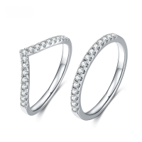 wholesale S925 Sterling Silver Simple Fashionable Light Luxury Women's Moissanite Ring, V-Shape Row Ring Set with Moissanite Gemstone-Ring Size US Size 7