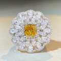 wholesale 925 Silver New Yellow Diamond Fashionable and Unique Ring, Luxurious High-End Inlay, Ins European and American Elegance Banquet Full Diamond Style-0-0