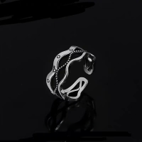 wholesale S925 silver street-style hollow geometric ring for men, trendy, niche, minimalist, oxidized silver open ring-xb1084-white gold