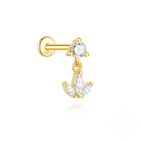 wholesale S925 Sterling Silver Fun Snake With Rhinestone Star Flat Head Threaded Ear Cartilage Stud, A Classic Bestseller On Aliexpress-Single gold #5