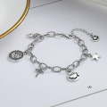 wholesale S925 Sterling Silver Korean Dongdaemun Fashion Retro Light Luxury Smiley Star Cross Element Bracelet-0-0