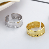 wholesale S925 Sterling Silver Irregular Crinkle Texture Wide Opening Ring, Korean Style Minimalist Design Statement Band-DJ1047/Gold color Approx. 3.98g &gt; Opening adjustable