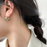 wholesale S925 Sterling Silver Fresh and Sweet Ins Style Small and Exquisite Design Sunflower Basket Ear Clasp M06637-S925 silver pair 925 silver