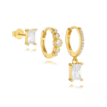 wholesale S925 Sterling Silver Geometric Earring Set with Diamonds, Three-Piece Stud and Hoop Collection for Women-0-5