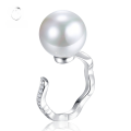 wholesale S925 Silver European and American Minimalist Geometric Open Ring with 14mm Shell Pearl, Aloof Style Band-0-0