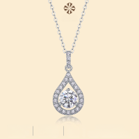 wholesale S925 Sterling Silver Necklace with Moissanite Pendant Cross-Border Collarbone Chain, Hot-Selling Silver Jewelry Pendant from Guangzhou Factory Wholesale-Moissanite 1 carat