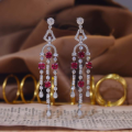 wholesale 925 silver gold-plated lab-grown ruby earrings for women with tassels, a new hot sale on TikTok Live-0-1
