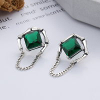 wholesale S925 Sterling Silver Retro Emerald-Cut Zircon Bamboo Knot Frame Design Chain Tassel Earrings for Women-YFR129/approx. 4.2g 925 silver