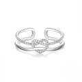 wholesale S925 Sterling Silver Japanese-style High-end Zircon-inlaid Ring With Korean-inspired Design Featuring Zircon Heart Petal Open Adjustable Index Finger-0-7