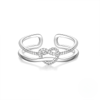 wholesale S925 Sterling Silver Japanese-style High-end Zircon-inlaid Ring With Korean-inspired Design Featuring Zircon Heart Petal Open Adjustable Index Finger-Style 4 Adjustable opening