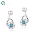 wholesale S925 sterling silver inlaid opal earrings, autumn and winter new fashion elegant snowflake earrings, vintage earrings wholesale-0-0