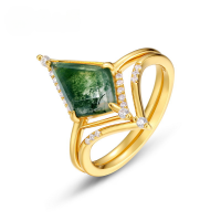 wholesale S925 sterling silver European and American new trendy geometric moss ring for women, ins-style stackable ring set, wholesale from manufacturer-10K gold + swim paint  US7