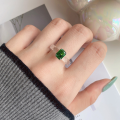 wholesale Metal material first, cross-border foreign trade gemstone ring for women, unique and distinctive crystal setting, 8A Radiant snowflake-cut colored zircon ring-0-2