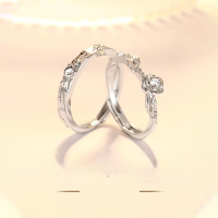 wholesale 925 Sterling Silver Open-End Little Prince and Rose Couple Rings, High-End Matching Pair for Men and Women, Ins-Style-S925 silver women's ring>Adjustable opening