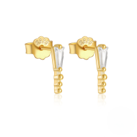 wholesale S925 Sterling Silver V-shaped Full Zircon Star Flower Earrings With Bow-Gold#5 925 silver