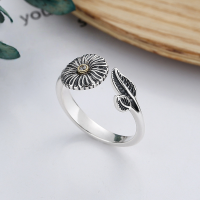 wholesale S925 Sterling Silver Retro Fashion Minimalist Floral Leaf Small Blooming Daisy Open Adjustable Ring-YJ570/approx. 3.3g Adjustable opening