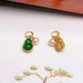 wholesale S925 silver gold-plated natural yang green jade six-link DIY bracelet semi-finished round pendant drop-0-3