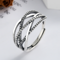 wholesale S925 Sterling Silver Retro Vintage Thai Silver Multi-Layer Twisted Cross Geometric Ring for Men and Women Trendy and Unique-0-1