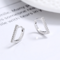 wholesale 925 Sterling Silver Row of Diamonds Ear Hoops with Secure Closure, Minimalist and Fashionable Creative Individualistic Understated Style Design Earrings-0-2