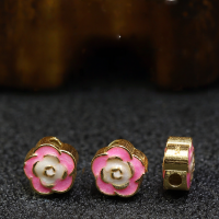 wholesale Gold-plated 925 Silver Enamel Peach Blossom and Plum Blossom Flower Bead with Openwork Spacer, Traditional Craft DIY Jewelry Bracelet Stringing Accessories-Red dot plum blossom spacer beads