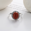 wholesale S925 Sterling Silver Creative Wave Pattern Design Inlaid with South Red Agate Ring, National Trend Retro Literary Ring-0-1