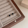 wholesale S925 Sterling Silver Little Red Book Same Style Popular Black Agate Heart Stud Earrings for Women, Small and Exquisite, Luxurious and Delicate Ear Accessories-0-4
