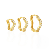 wholesale S925 Sterling Silver Wave-shaped Zircon Inlaid High-end Earring Ear Clasp Set, Popular On Ins-3 pieces in a set of gold