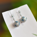 wholesale 925 Sterling Silver with Certificate Enamel Blue New Chinese Palace Style Earrings, Hollow Cold Enamel Sachet and Hetian Jade Bead Earrings-0-5