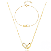 wholesale S925 Sterling Silver Cross Double Buckle Zirconia Inlaid Zircon Choker Necklace And Bracelet Jewelry Set, Popular In Europe And America, Elegant Women's Accessories-Gold Bracelet Necklace Set 925 Silver