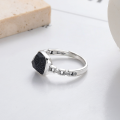 wholesale S925 sterling silver vintage distressed creative square sugar black sandstone open ring Korean-style minimalist index finger ring for women-0-3