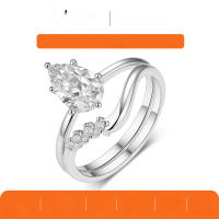 wholesale S925 Silver Set Waterdrop Moissanite Ring Combo, Amazon Best-Selling Women's Ring Popular Set-White gold 1.5 carats (with certificate)  5 US