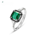 wholesale S925 Sterling Silver Thick Silver White Gold New Korean-Japanese Style Minimalist Malachite Ring Open Adjustable One-Piece Drop Shipping-0-0