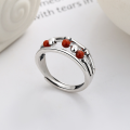 wholesale S925 Sterling Silver Multi-layer Bamboo Joint South Red Agate Rotatable Ring, Trendy and Internet-famous Style Index Finger Ring-0-0