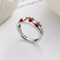 wholesale S925 Sterling Silver Multi-layer Bamboo Joint South Red Agate Rotatable Ring, Trendy and Internet-famous Style Index Finger Ring-847FJ/approx. 3.3g Adjustable opening