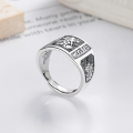 wholesale S925 Sterling Silver Creative Wide Band Auspicious Pattern Ring Ethnic National Style Unisex Ring-0-1