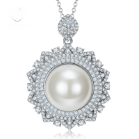 wholesale Metal material first: Mu Jing Jewelry new 16mm pearl necklace for women with 8-carat luxurious sunflower pendant-N144 Pearl Necklace 925 Silver
