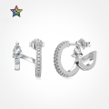 wholesale S925 Sterling Silver Light Luxury Japanese and Korean Pear-Shaped Zircon C-Shaped Double Hoop Asymmetric Design Small and Advanced Earrings-0-0