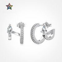wholesale S925 Sterling Silver Light Luxury Japanese and Korean Pear-Shaped Zircon C-Shaped Double Hoop Asymmetric Design Small and Advanced Earrings-Gold DY1D0384-SG-WH 925 silver