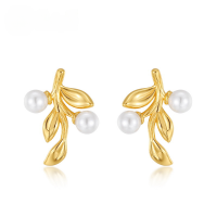 wholesale S925 Sterling Silver New Original Design Fashion Minimalist Pearl Earrings, Forest Style Fresh and Elegant Wholesale from Manufacturer-10K gold + swimming paint  925 silver