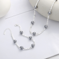 wholesale S925 Sterling Silver Korean Style Platinum Gray Pearl Silver Beads Starry Sky Spaced Bead Fairy Wind Bracelet Necklace-0-0